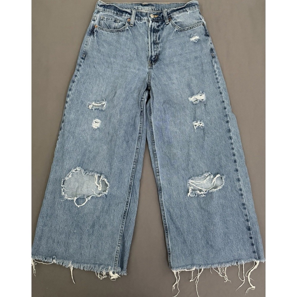 Old Navy Jeans Womens 8 Cropped Wide Leg Distressed Extra High Rise Light Wash